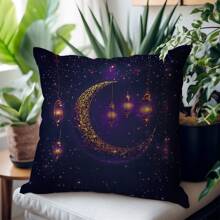 1 st 17,7*17,7in (45*45cm) [Enkelzijdige print] Ramadan Kareem Paars Glanzend Maanpatroon Sierkussenhoes, Zachte Pluche Kussensloop Voor Thuis, Bank, Slaapkamer, Autodecoratie, Geschikt Voor Dagelijks Gebruik Of High-End Minimalistische Stijl, Eid Mubarak