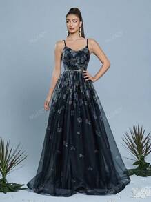 Mgiacy,New Arrival,Women's,High-End,Shining,Printed,Patchwork,Sequin,Ribbon,Sheer,Ruffle,Hem,Dress Formal Evening,Gown Black,Elegant,Prom Wedding,Guest Dress, For Graduation, Dinner, Bridesmaid Dress