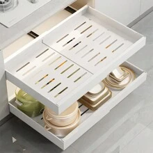 Ausziehbarer Schrankorganisator, erweiterbare Hochleistungsschubladen, Ausziehbare Schubladen für Küchenschränke mit Klebefolie für Küchenpantry-Badezimmer 32-52 cm