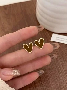 1 Pair Retro Elegant Petite Asymmetrical Heart Shaped Stud Earrings, Versatile Daily Wear, Holiday Gift For Women, Autumn/Winter Valentines,Mom,Mother,Mother's Day,Gift