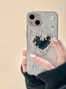 奢华水晶莱茵石心形镜面手机壳适用于 16 Pro Max/ 16 Pro/ 16/ 15/ 15 Pro、New 14 Pro、15PM/14、12 Pro Max、Chic 14、Creative 13 Pro，全覆盖防水防震防摔防刮 - 白色 - 查看 5