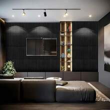Aadesh 3D PVC Plastic Wall Panels, Suitable For Interior Wall Decoration, Waterproof And Heat-Resistant, With Grooved Texture. Ideal For Living Rooms, Halls, Bedrooms, Hotels, Offices, Game Rooms, And TV Accent Walls. 30cm * 30cm (Includes Installation Accessories). - Sọc đen - Xem 4