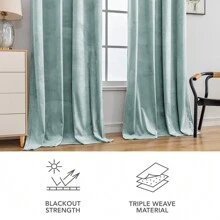 CYCMACO 2 Piece Velvet Indoor Curtains, Modern Bedroom Blackout Curtains With Eyelets, Cold Insulating Thermal Curtain For Living Room Lounge Children's Room - Xám xanh - Xem 8