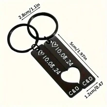 1 paire de porte-clés en acier inoxydable personnalisés pour couple, design en forme de cœur, cadeau d'anniversaire, date spéciale, cadeau de la Saint-Valentin, rentrée des classes, impression graphique, calendrier festif - Argent - Voir 2