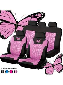 9 件全套汽车座椅套，5 座通用蝴蝶图案刺绣汽车座椅套，采用涤纶面料制成，全套汽车座椅套，通用布质前座椅套，适用于汽车、SUV、轿车、货车、汽车内饰套，兼容安全气囊，包含 9 件：2 个前座椅套、1 个靠背套、1 个后座椅套和 5 个头枕套。 - 彩色 - 查看 15