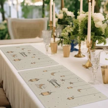 4pcs Moon Lantern & Star Patterned Placemats, Modern Linen-Like Non-Slip Heat Resistant Table Mats For Eid, Holiday Themes, Parties, Outdoor Dining, Restaurants, Kitchens, Islamic Homes