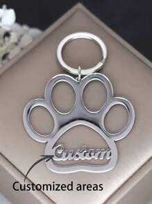 1PC A Special Stainless Steel Paw Keychain - Personalized Engraved Dog Paw Print Pendant Keychain With Ring Buckle - Cute Animal Pattern Accessory - Multicolor - View 1