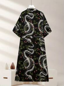 Plus Size New Men's Short Sleeve Sleepwear Bathrobe - Black - View 2