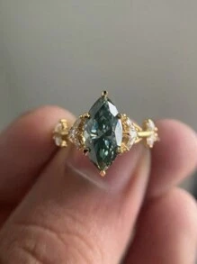 1 件女士个性化奢华嵌入式绿色合成方晶锆石永恒结婚戒指 - 铜材质时尚豪华成人珠宝 - 求婚 - 订婚 - 周年纪念礼物 - 母亲节礼物 - 派对活动 - 金色 - 查看 3