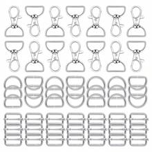 60 pièces Mousquetons pivotants de 1 pouce et jeu d'anneaux en D, accessoires de quincaillerie pour porte-clés DIY, boucles coulissantes pour sacs, laisses pour animaux de compagnie, sangles de tour de cou et projets de couture, conception à mouvement fluide à 360 degrés