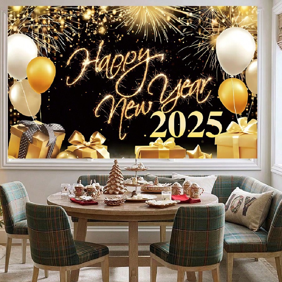 Bandera para fiesta de Fin de Año 2025, decoración de Año Nuevo, fondo