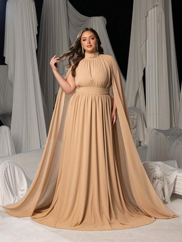 Faeriesty فستان رسمي شيفون مع أكمام فضفاضة وياقة عالية