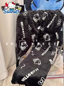 Sanrio Pantalones de pijama de franela Hello Kitty acogedores - Suaves, cálidos, glutinosos y cómodos para damas y caballeros - Ropa casual de otoño e invierno para el hogar, pantalones versátiles para salir, de vacaciones