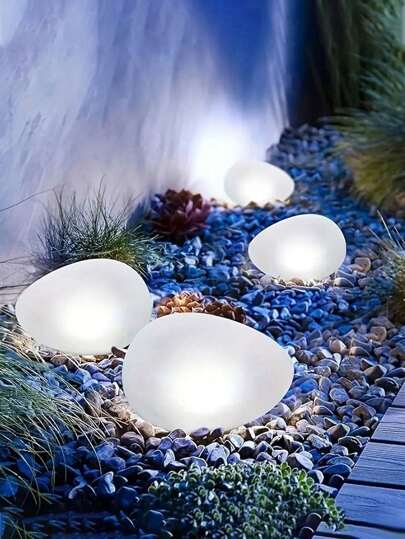 1/2 件太阳能供电鹅卵石灯 - LED 聚光灯，抛光丙烯腈-丁二烯-苯乙烯材料，带水晶装饰，光传感器控制，半嵌入式安装，适用于户外花园小径游泳池装饰