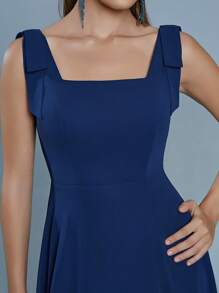 Square Neck Bowknot Strap Chiffon Dress, Wedding Event Dress Bridesmaid Dress - Mint Green - View 5