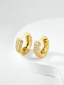 1 Đôi bông tai bạc 925 hình tròn đơn giản, quà tặng kỷ niệm cho nữ, thiết kế độc đáo, trang sức dự tiệc cổ điển quyến rũ. - Kim cương vuông và tròn - Xem 5