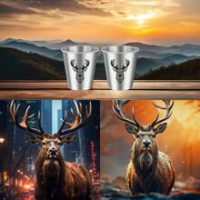 1/2/4pcs Deer Head Pattern Aluminum Mini Shot Glasses, 2.37 Oz - Aluminum, Suitable For Outdoor Camping, Picnic And Hunting, Shot Glasses, Bar Tools, Kitchen Supplies, Liquor Cups, Reusable Metal Cups, Applicable For Kitchen, Bar, Party, Hunting Gift, Birthday Gift For Men And Women, Corporate Celebration
