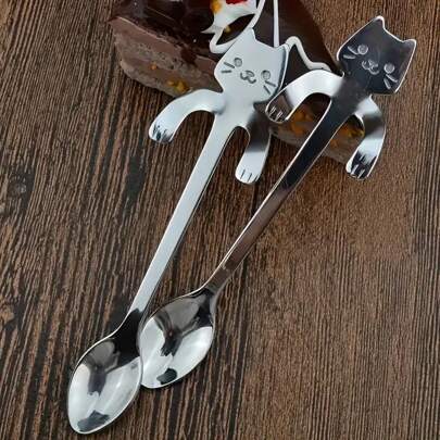 1/2/5/10 Pcs Cute Kawaii Cat Spoons, Stainless Steel Spoons, Creative Cat-Shaped Hanging Cup Coffee Spoons, Perfect For Stirring Tea, Coffee, Sugar And Desserts - Kitchen Utensils Back To School