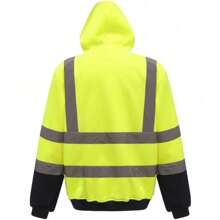 ANSI Class 3 High Visibility Reflective Hooded Sweatshirt - Men's Safety Pullover For Work, Construction & Outdoor Safety - Zip-yellow/Navy - View 7