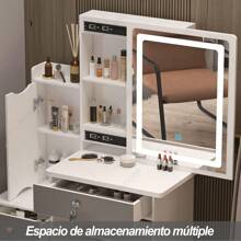 Tocador Vanity De Dormitorio,Tocador de Maquillaje con 4 Cajones,Estantes Ocultos, Vanity Tocador De Maquillador Espejo con Pantalla táctil Regulable en 3 Colores - gris y blanco - Ver 8
