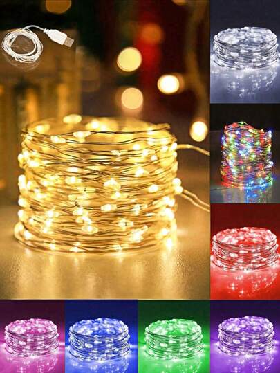 3/5/10m 30/50/100 LED 铜线灯串，USB 供电仙女灯，适用于房间、卧室装饰、圣诞节、生日、鲜花礼盒装饰