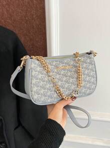 Bolsa Baguete com Corrente Feminina, Bolsa Fashionista de Nicho Francês, Design de Bolsa Novo e da Moda, Versátil e Tátil, Bolsa de Ombro, Axila e Transversal Estilosa