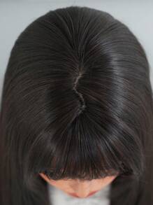 7JHH WIGS Extra Long Straight Natural Black Wig With Bangs,Super Long Natural Layered Wigs High Quality Soft Synthetic Fiber Straight Hair Wig For Women Fashion Daily School Use 34 Inch - 自然黑 - 查看 5