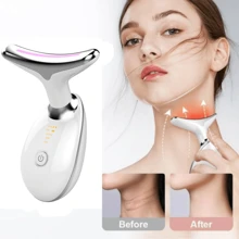 Home Face And Neck Massage Tool, Face Massager, Three-Color LED Light Mode, Heating Mode, Skin Care, Improve Skin Smoothness And Brightness - White - View 2