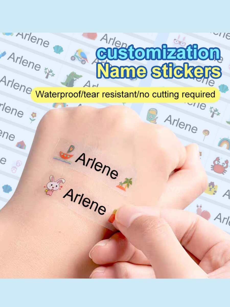 Customized Transparent Cartoon Name Stickers For Children, Waterproof And Fade-Resistant Transparent Stickers, Suitable For Water Bottles, Books, Pencil Cases, Pencils, And Other School Supplies, Available In Sets Of 30/40/50/60/80/90/100/120/150/180 Pieces. Back To School,Multi-Functional,Ornamental,Letter,Stylish,Modern,Colorful,Cute,Adorable,Casual,Custom,Personalised,Unique,Customized,Ideal Gifts For Him,Ideal Gifts For Her,Multi-Functional,Ornamental,Letter,Stylish,Modern,Colorful,Cute,Adorable,Casual,Custom,Personalised,Unique,Customized,Ideal Gifts For Him,Ideal Gifts For Her - Multicolor - View 1