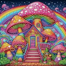 蘑菇屋钻石艺术画套装（成人适用）、5D 特殊形状钻石艺术画套装（初学者适用）、水晶水钻钻石艺术画（家居墙面装饰礼物）12*12 英寸 - 蘑菇屋 - 查看 1