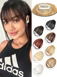 合成自然额头假刘海空气刘海假发女款真人漫画齐刘海隐形假发合成空气刘海假发女式迷你假刘海黑棕色假发接发 - 黑色 - 查看 3