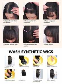 合成自然额头假刘海空气刘海假发女款真人漫画齐刘海隐形假发合成空气刘海假发女式迷你假刘海黑棕色假发接发 - 黑色 - 查看 11