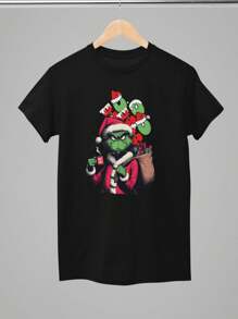 Camiseta 100% Algodão Natal GRINCHES Árvore Café - Preto - Visão 2
