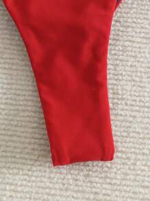 女士露背系带性感高端比基尼 2025 新款编织分体泳衣套装 - 紅色 - 查看 5