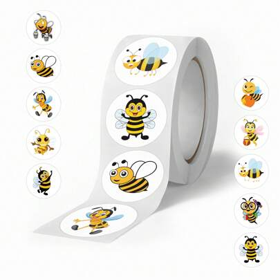 500pcs/Roll Cute Cartoon Bee Stickers, Practical Minimalist Multi-Function,School Supplies,Back To School