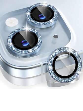 3pcs Camera Lens Protector For IPhone 17 16,15,14.13,12,11,Tempered Glass Metal Ring Cover,HD Clear (Blue)