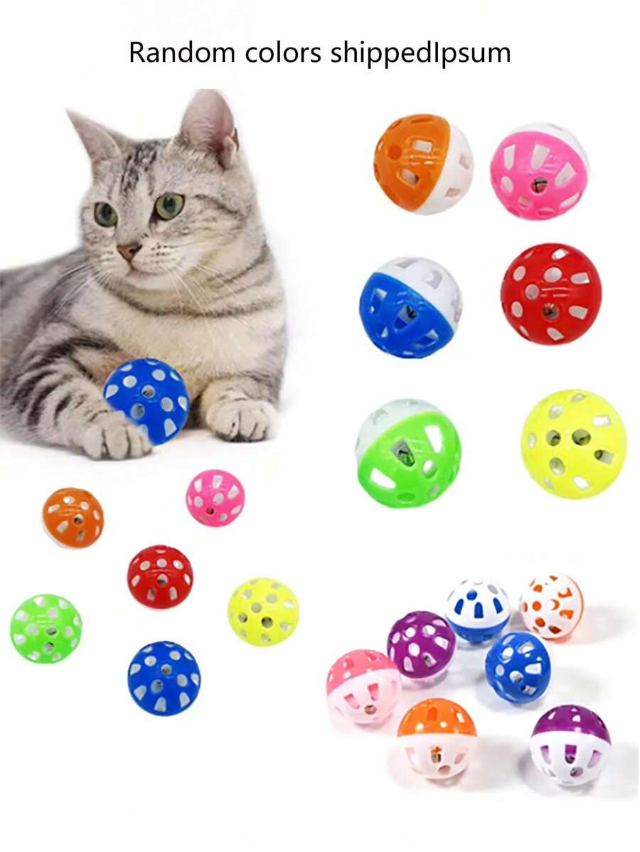 3Pcs For Cat Toy Balls Plastic Noisy With Bell Inside Kitten For Chase Toy Assorted Random Colors 1.5in Colorful Jingle - Multicolor - View 1
