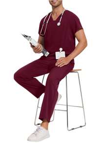 男士安全防护服纯色速干薄款休闲舒适短袖长裤洗手服套装工作服磨砂服