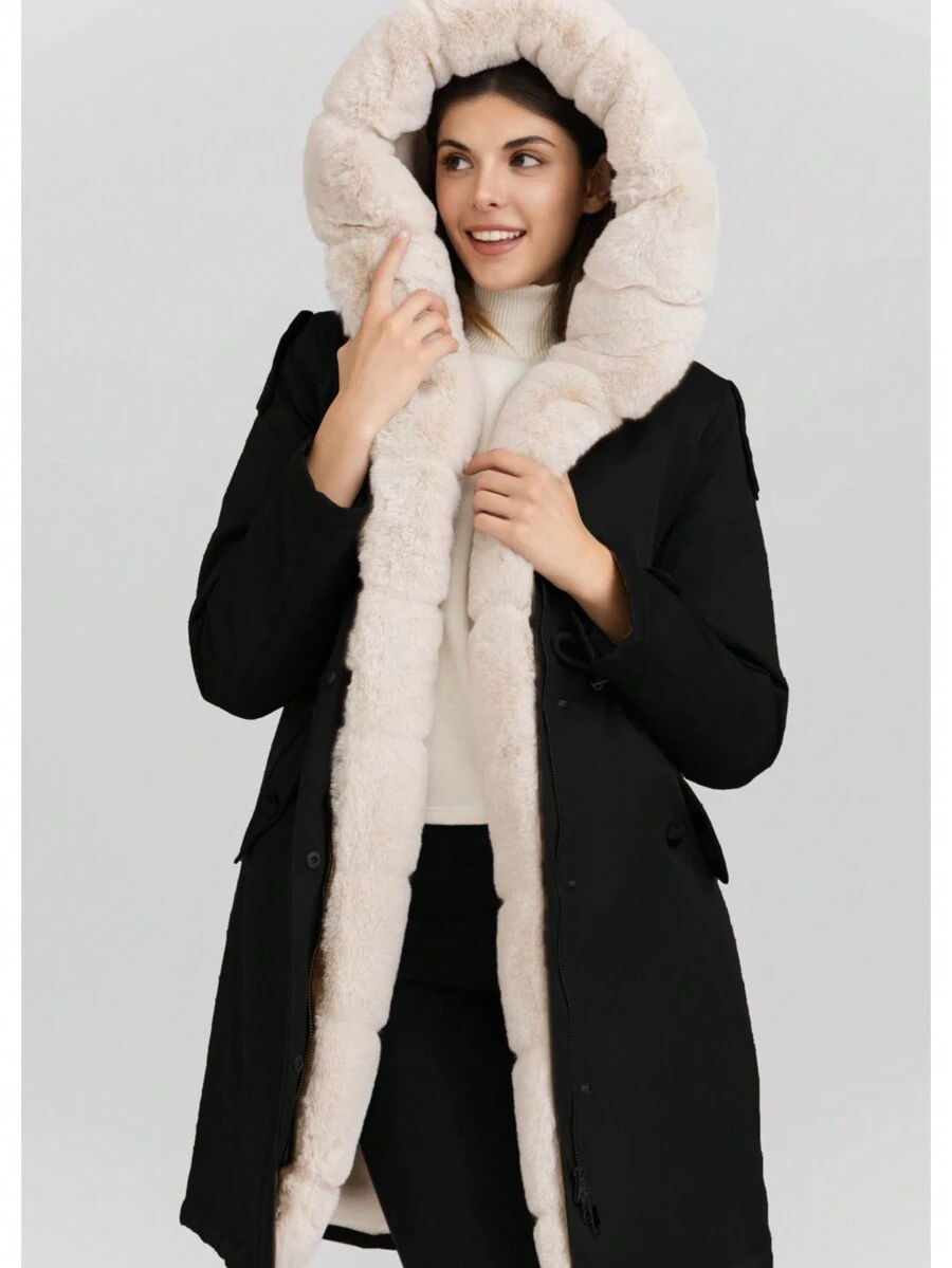 Women's Fashion Long Coat With Faux Fur Lining
