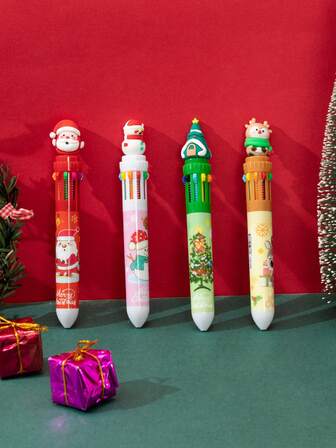 4 件套圣诞老人、圣诞树、驯鹿、雪人 10 色圆珠笔