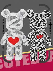 POKOJA LAND 3688pcs 47cm/18.5inch White Geart-Shaped Bear DIY Pixel Building Blocks, Room Creative Decoration, Desktop Ornaments, Stress Relieving Toys, Halloween Gifts, Birthday Gifts, Christmas Gifts, Graduation Gifts, Good Friend Gifts, Couple Gifts, New Year Gifts, Wedding Gifts, Easter Gifts,Suitable For Everyone - Multicolor - View 3