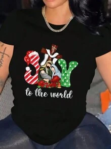 Joy Comes To The World Graphic Print Women T-Shirt Cotton Casual Short Sleeve Breathable