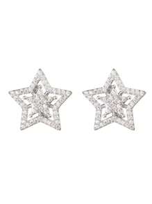 1pair Brilliant Crystal Star Earrings For Men Full Paved White Cubic Zirconia Simple Stylish Earring Versatile Fashion Jewelry