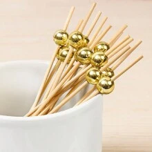 50pcs/100pcs/200pcs Gold 12cm Bamboo Fork Party Buffet Fruit Desserts Pick Skewer Food Cocktail Sandwich Fork Stick - Multicolor - View 3