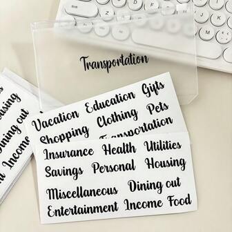 2 piezas de etiquetas adhesivas con letras en inglés para accesorios para presupuesto en efectivo, útiles escolares, de vuelta a la escuela