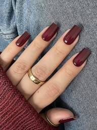 24 piezas de uñas postizas de estilo minimalista de color rojo vino, de longitud media tipo ataúd, para mujeres y niñas, para uso diario, citas, oficina, hogar y fiestas
