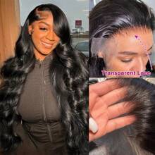 Natural Color  100% Raw Human Hair Beauty Full Density Thick Ends 13x6 HD Transparent  Lace Front Wigs Human Hair Pre Plucked With Baby Hair 250 Density Body Wave Frontal Wigs For Women Natural Black Color 24inch Wedding Party Christmas Mother's Day Valentine's Day Daily Use - Natural Black - Xem 4
