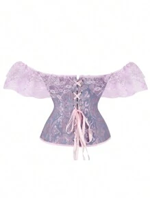 Women Lace Corset, Waist Shaping Slim Fishbone Bandage Drawstrings Sexy Floral Wedding Party Belt