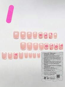 24 móng tay giả kiểu Pháp với họa tiết hoa hồng và chấm bi trắng, móng tay acrylic đầu vuông ngắn hình bầu dục thanh lịch, phù hợp để đeo hàng ngày, có thể tái sử dụng và dán lên móng dành cho phụ nữ và trẻ em gái kèm theo giũa móng tay và keo dán móng. - Nhiều màu - Xem 2
