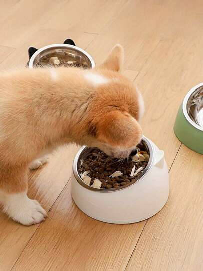 倾斜式不锈钢单碗宠物喂食器，适用于猫狗 - 促进健康消化，喂食舒适